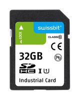 SWISSBIT SFSD032GL2AM1TO-I-5E-2A1-STD Flash Memory Card, 3D TLC, SDHC Card, UHS-1, Class 10, 32 GB, S-52 Series