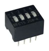 CTS 208-4 DIP / SIP Switch, 4 Circuits, Slide, Through Hole, SPST, 50 V, 100 mA