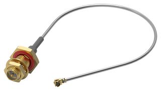 WURTH ELEKTRONIK 636210080250 RF / Coaxial Cable Assembly, 9.8 ", 250 mm, 1.32mm, RP SMA Bulkhead Jack, 90° UMRF Plug, 50 ohm