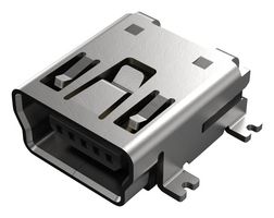 GCT USB2066-05-RBHM-15-STB-00-01-A USB Connector, Mini USB Type B, USB 2.0, Receptacle, 5 Ways, Surface Mount, Right Angle