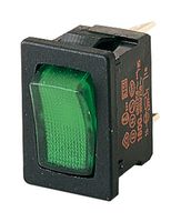 MARQUARDT 1800.1108 Rocker Switch, On-Off, SPST, Illuminated, Panel Mount, Green, 1800 Series