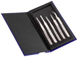 IDEAL-TEK K5HP.SA.IT Tweezer, 5 Piece Set, Precision, Stainless Steel Body, Stainless Steel Tip