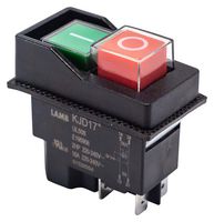 E-SWITCH KJD17-21413-112 Industrial Pushbutton Switch, KJD17 Series, DPST, Off-On, Rectangular, Green, Red