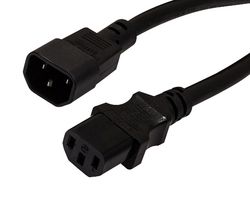 L-COM PPA00002-06F Mains Power Cord, IEC 60320 C14 to IEC 60320 C13, 1.8 m, 15 A, 250 V, Black