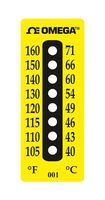 OMEGA TL-E-250-50 Temperature Label, Non-Reversible Strip, 8 Point, 121 to 160°C, 2 to 5s, Pack of 50, TL-8-Dot Series
