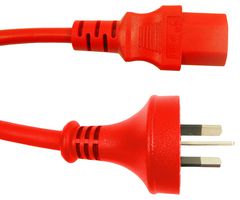 MULTICOMP PRO MP-BAC2621 Mains Power Cord, Mains Plug, Australia to IEC 60320 C13, 500 mm, 10 A, 250 VAC, Red
