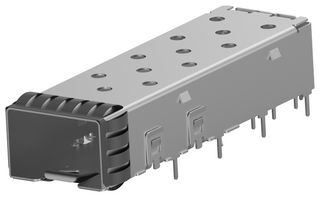 TE CONNECTIVITY 2110304-1 Cage, SFP+ Cage, 1 x 1 (Port), Without Heat Sink, Without Light Pipe, Through Hole Mount Right Angle