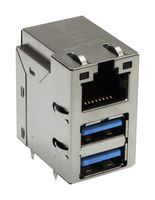 TRP CONNECTOR/BEL 2250615-1 Modular Connector, RJ45 Jack with USB, 3 x 1 (Stacked), 8P8C, Through Hole Mount