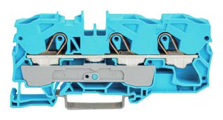 WAGO 2010-1304 DIN Rail Mount Terminal Block, Blue, 3 Ways, 20 AWG, 6 AWG, 10 mm², Clamp, 57 A