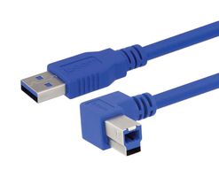 L-COM CA3A-90LB-2M USB Cable, Type A Plug to 90° Type B Plug, 2 m, 6.6 ft, USB 3.0, Blue