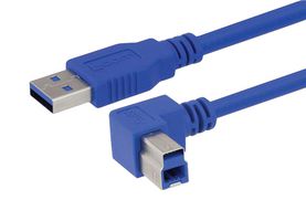 L-COM CA3A-90RB-3M USB Cable, Type A Plug to 90° Type B Plug, 3 m, 9.8 ft, USB 3.0, Blue