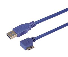 L-COM CA3A-90RMICB-5M USB Cable, Type A Plug to 90° Micro Type B Plug, 5 m, 16.4 ft, USB 3.0, Blue