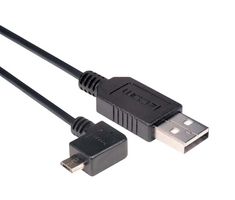 L-COM CAA-90LMICB-2M USB Cable, Type A Plug to 90° Micro Type B Plug, 2 m, 6.6 ft, USB 2.0, Black