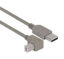 L-COM CAA-90UB-03M USB Cable, Type A Plug to 90° Type B Plug, 300 mm, 11.8 ft, USB 2.0, Grey