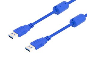 L-COM U3A00008-05M USB Cable, Type A Plug to Type A Plug, 500 mm, 1.6 ft, USB 3.0, Blue