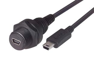 L-COM WPUSBMB5X-1M USB Cable, Mini Type B Plug to Mini Type B Receptacle, 1 m, 3.3 ft, Black