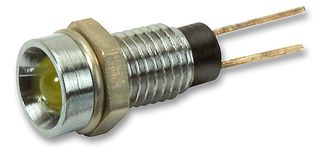BULGIN LIMITED DX1116/YL LED Panel Mount Indicator, Brass Bezel, Yellow, 2 VDC, 6.1 mm, 20 mA, 2.5 mcd, Not Rated