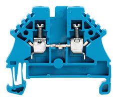 WEIDMULLER 102008 WDU2.5 BLUE DIN Rail Mount Terminal Block, 2 Ways, 30 AWG, 12 AWG, 2.5 mm², Screw, 24 A