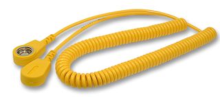 DESCO EUROPE / VERMASON 230245 ESD Grounding Cord, Coiled, 10 mm Socket / 10 mm Socket, Yellow, 2 m