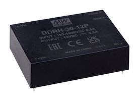MEAN WELL DDRH-30-12P Isolated Through Hole DC/DC Converter, PCB Mount, ITE & Industrial, DIP, 10:1, 30 W, 1 Output, 12 V