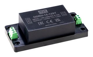 MEAN WELL DDRH-15-15ST Isolated Chassis Mount DC/DC Converter, Screw Terminal, ITE & Industrial, Module, 10:1, 15 W