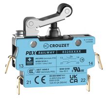 CROUZET 83254213 Microswitch, IP67, Standard, Roller Lever, SPDT-DB, Quick Connect, Right Angle, 2 A