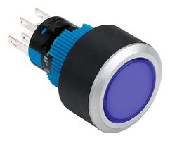 MULTICOMP PRO MPAB-PB-1046 Industrial Pushbutton Switch, 12 V LED, MPAB-PB Series, 22 mm, SPDT, Momentary, Round, Blue