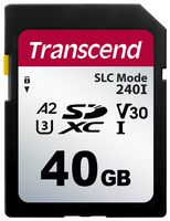 TRANSCEND TS40GSDC240I Flash Memory Card, 3D NAND, SD Card, UHS-1, Class 2, Class 30, V30, 40 GB