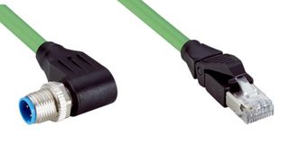 SICK YN2D24-200PN1MRJA4 Sensor Cable, D Coded, Green, 90° M12 Plug, RJ45 Plug, 4 Positions, 20 m, 65.6 ft