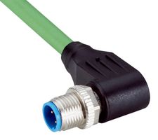 SICK YN2D24-050PN1XLEAX Sensor Cable, D Coded, Green, 90° M12 Plug, Free End, 4 Positions, 5 m, 16.4 ft
