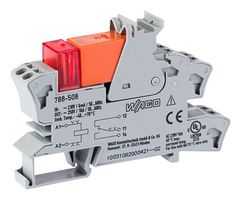 WAGO 788-508 Power Relay, SPDT, 230 VAC, 16 A, 788 Series, DIN Rail, Non Latching