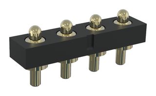 MULTICOMP PRO MP015218 Spring Loaded Connector, Pogo Pin Header, 2.54 mm, 1 Row, 4 Contacts, Through Hole Mount, Brass