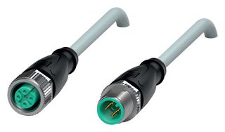 PEPPERL+FUCHS PA V1-G-0,6M-PUR-V1-G Sensor Cable, M12 Receptacle, M12 Plug, 4 Positions, 600 mm, 23.6 "