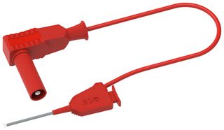 MULTICOMP PRO MP-SMDTC-RA-50R Test Patch Lead, 4mm Right Angle Banana Plug, Shrouded, Pincer Clip, 19.7 ", 500 mm, Red, 1 A