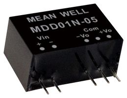 MEAN WELL MDD01M-15N Isolated Through Hole DC/DC Converter, ITE, Industrial & Medical, SIP, 1 W, 2 Output, 15 V