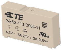 TE CONNECTIVITY SRS2-113-D004-11 Safety Relay, DC Monostable, 4.5 VDC, SPST-NO, SPST-NC, SRS2 Series, Through Hole, 6 A, PC Pin
