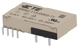 TE CONNECTIVITY SRS2-113-D003-12 Safety Relay, DC Monostable, 3.3 VDC, SPST-NO, SPST-NC, SRS2 Series, Through Hole, 6 A