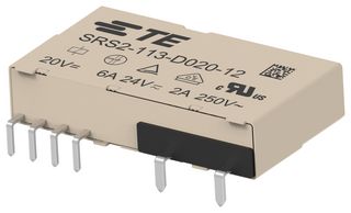 TE CONNECTIVITY SRS2-113-D020-12 Safety Relay, DC Monostable, 20 VDC, SPST-NO, SPST-NC, SRS2 Series, Through Hole, 6 A