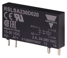 CARLO GAVAZZI RSLSA230D020 Solid State Relay, Ultra Slim, SPST-NO, 2 A, 280 VAC, Socket, Through Hole, Plug In, PC Pin