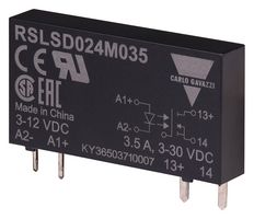CARLO GAVAZZI RSLSD024D060 Solid State Relay, Ultra Slim, SPST-NO, 6 A, 30 VDC, Socket, Through Hole, Plug In, PC Pin