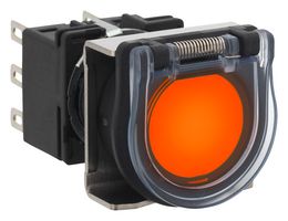 IDEC LB6GL-M1T64A Industrial Pushbutton Switch, w/Guard, LB Series, 18.2 mm, DPDT, Momentary, Round, Amber