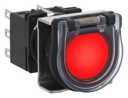 IDEC LB6GL-M1T64R Industrial Pushbutton Switch, w/Guard, LB Series, 18.2 mm, DPDT, Momentary, Round, Red