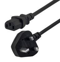 STEWART CONNECTOR PC-UK006FC13 Mains Power Cord, 90° BS 1363 Plug to IEC 60320 C13, 1.8 m, 10 A, 250 V, Black