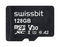 SWISSBIT SFSD128GN1AM1TB-E-EF-221-STD Flash Memory Card, 3D TLC, MicroSDXC Card, UHS-1, Class 10/U3/V30/A2, 128 GB