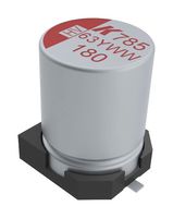 KEMET A785MW187M1JLAS013 Hybrid Aluminium Electrolytic Capacitor, 180 µF, ± 20%, 63 V, Radial Can - SMD, 0.013 ohm