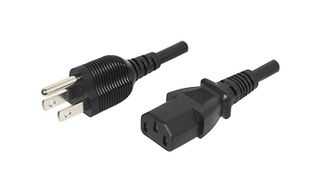 SAME SKY AC-C13 JP Mains Power Cord, NEMA 5-15P to IEC 320 C13, 1.83 m, 7 A, 125 V, Black, AC-C13 JP Series