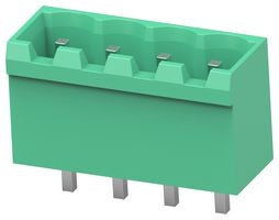 BUCHANAN - TE CONNECTIVITY 2842545-4 Terminal Block, PA66, Green, 1Row, Header, 5 mm, 4 Ways, 15 A, 300 V, Through Hole Vertical