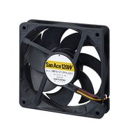 SANYO DENKI 9WPA1212G4001 DC Axial Fan, 12 V, Square, 120 mm, 25 mm, Precision Ball Bearing, 117 CFM