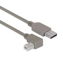 L-COM CAA-90LB-2M USB Cable, Type A Plug to 90° Type B Plug, 2 m, 6.6 ft, USB 2.0, Grey