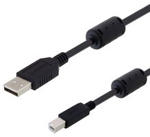 L-COM U2A00016-3M USB Cable, Type A Plug to Type B Plug, 3 m, 9.8 ft, USB 2.0, Black